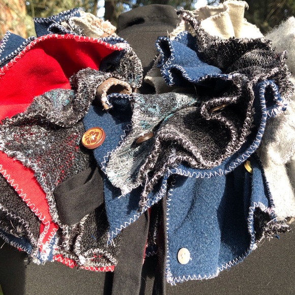 Multi Color Texture Patchwork Circus Clown Costume Ruff Pink Edges Buttons Tie - Picture 8 of 13